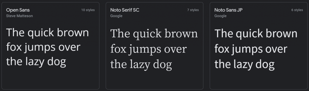 Font comparison: Open Sans vs Noto Serif SC vs Noto Sans JP