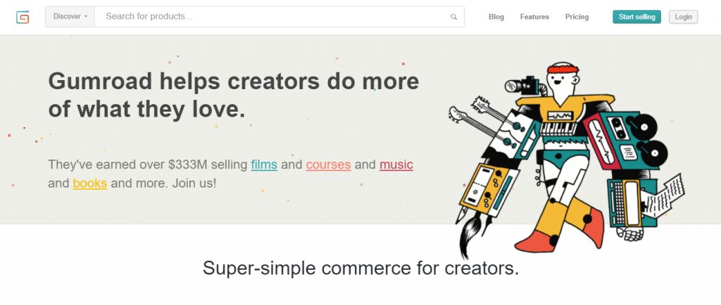 Homepage of Gumroad, an eCommerce platform for creators