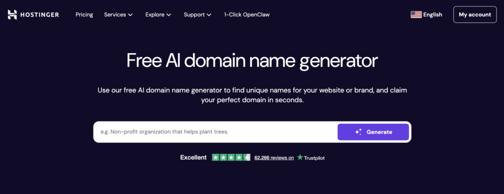 Hostinger's domain name generator tool