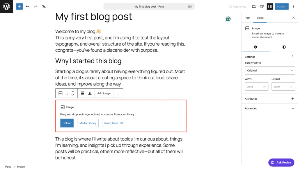 The image block in WordPress post editor