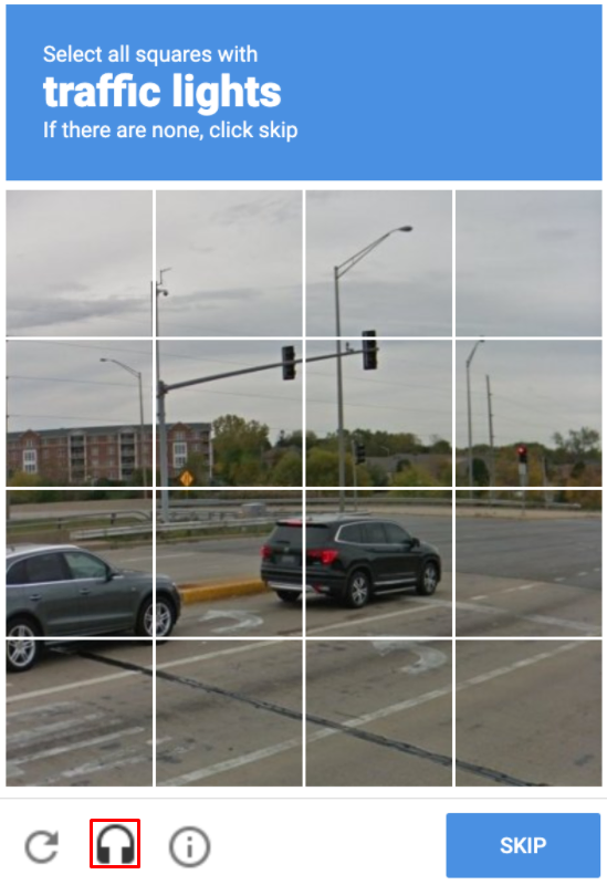 Image reCAPTCHA test example.