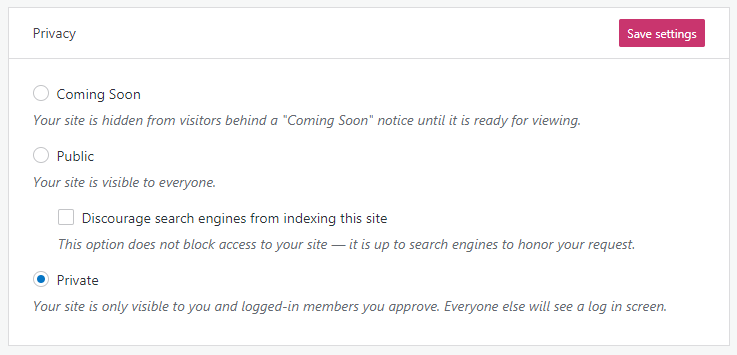 private privacy settings option