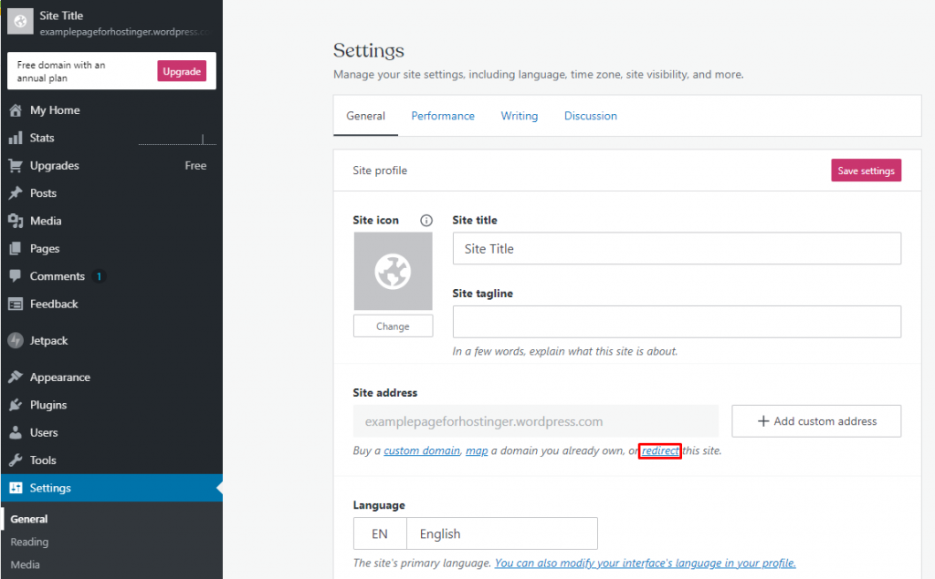 redirect this site option