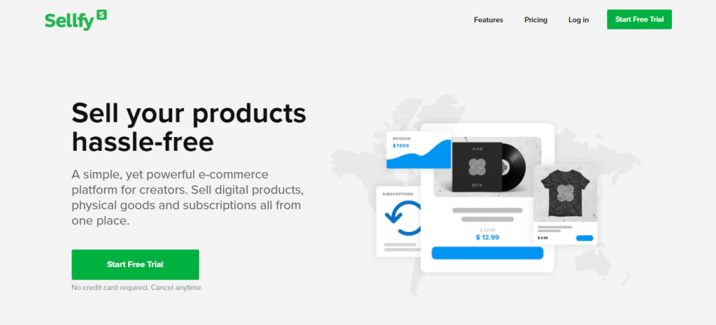 Homepage of Sellfy, an eCommerce platform
