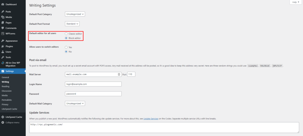 how to change default editor in wordpress
