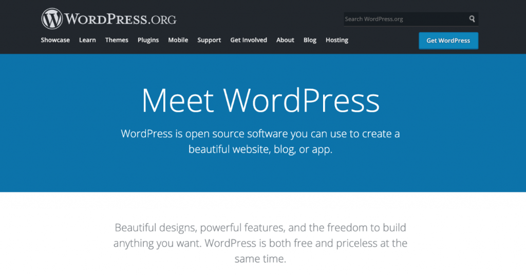 wordpress.org landing page