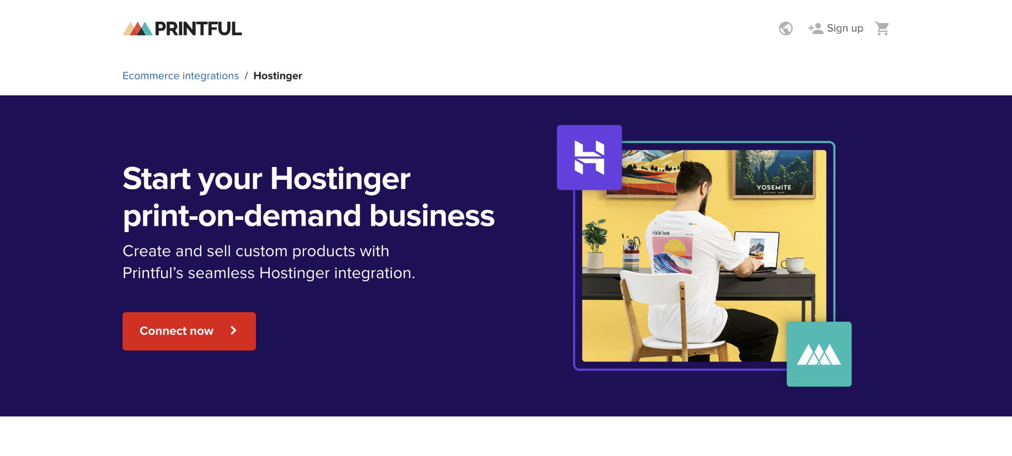 Printful web page on their Hostinger integration