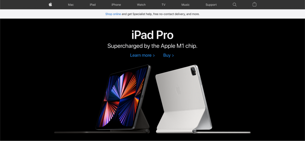 Captura de pantalla del sitio web de Apple