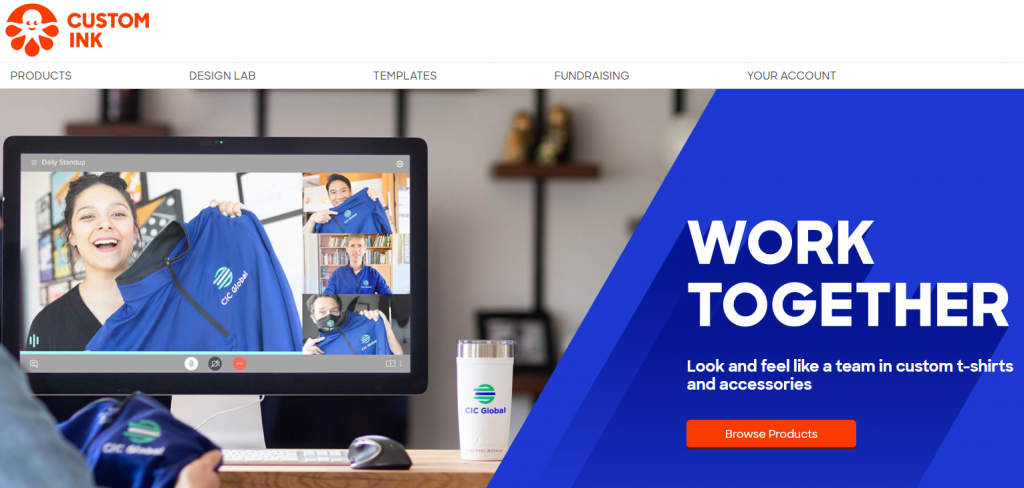 Screenshot of Custom Ink homepage.