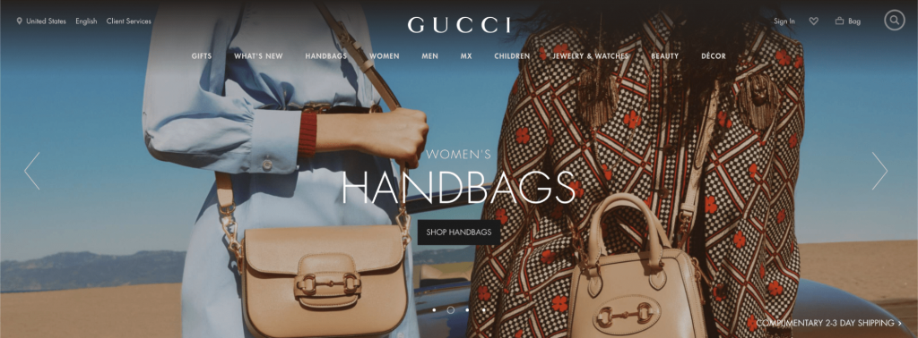 Captura de pantalla de la tienda online de Gucci