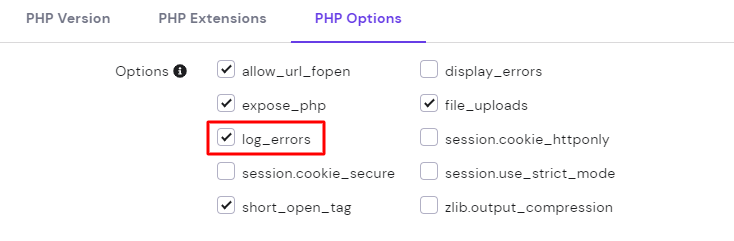 PHP configuration panel on hPanel.
