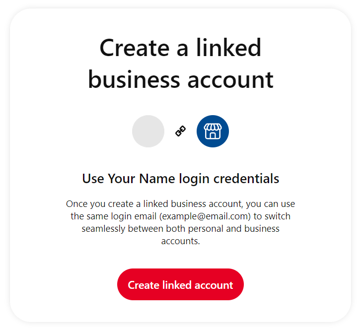 The Create a linked business account screen on Pinterest