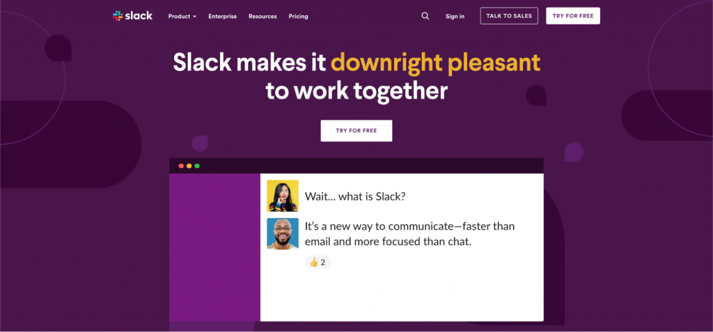 Screenshot of Slack homepage
