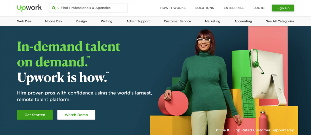 Screenshot of Upwork homepage