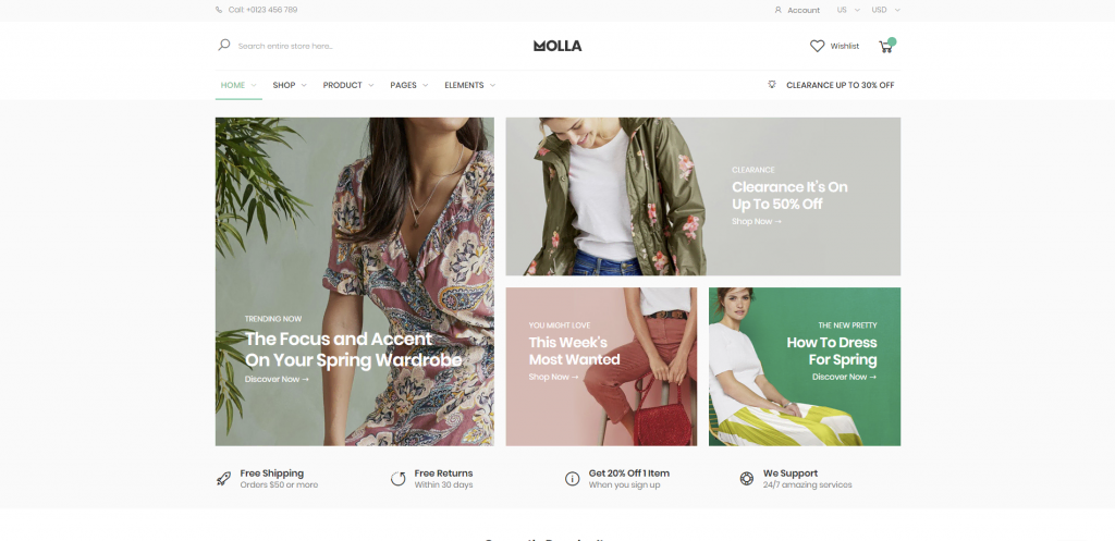 The preview of Molla Magento website template