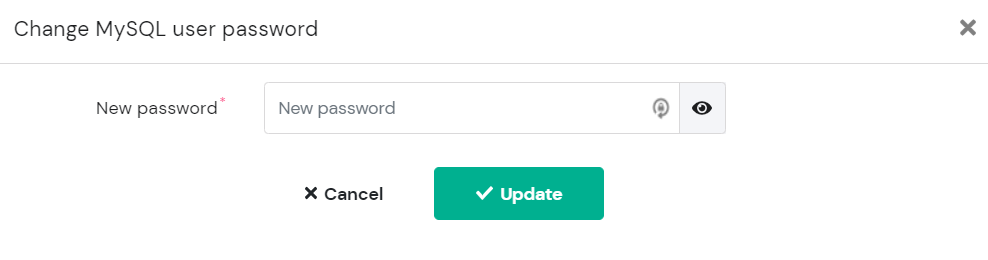 Change MySQL user password window showing the update button
