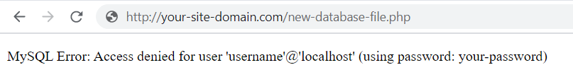 A message informing that there has been an MySQL Error and the access is denied