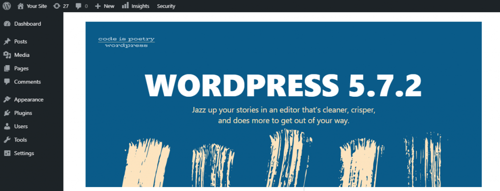 About WordPress screen showing its current version.
