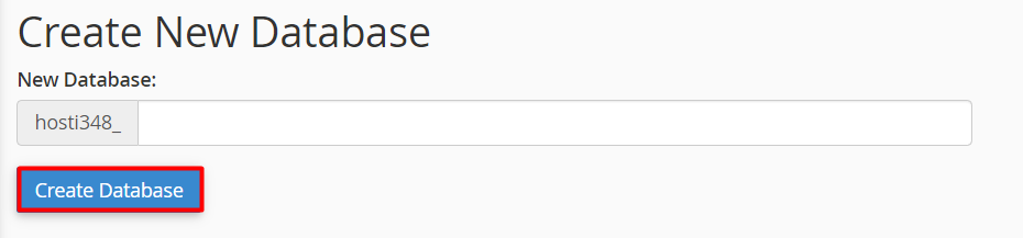 A window showing how to create new database on cPanel