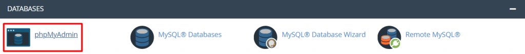 Window showing databases where you can choose phpMyAdmind