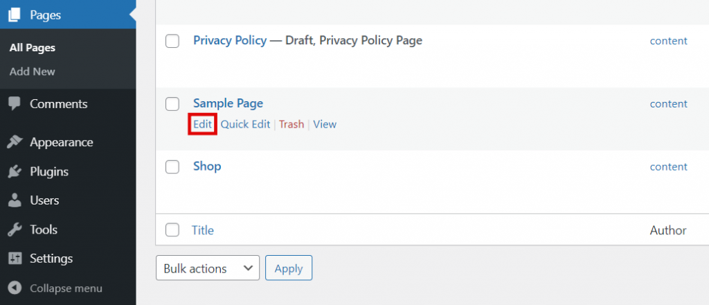 WordPress dashboard, highlighting the Edit post button.