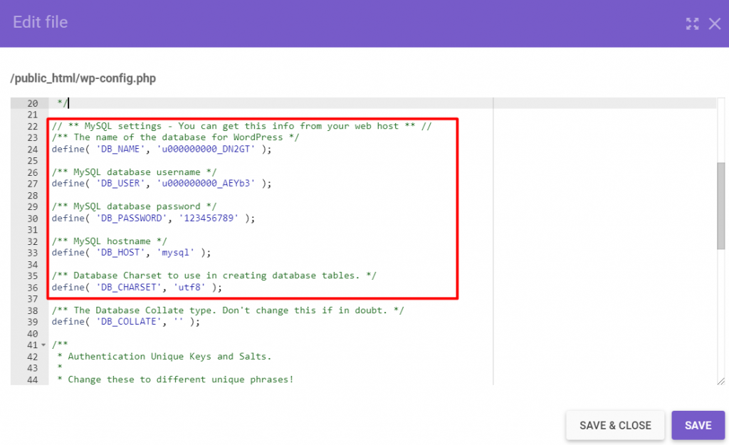 Data from Edit file showing database
