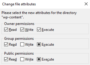 A screenshot showing how to change file permissions through an FTP client 