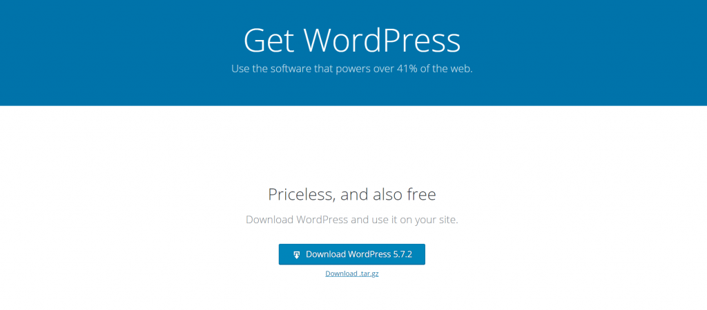 WordPress window showing where to download WordPress