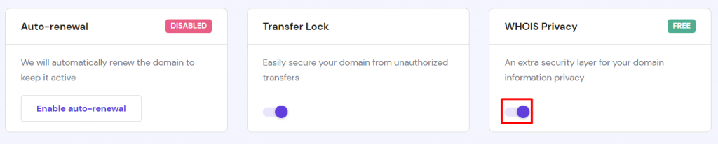 hPanel 上的 WHOIS 隐私功能