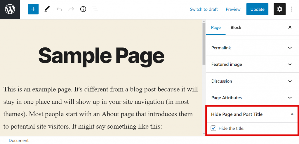 Hide Page and Post Title checkbox,