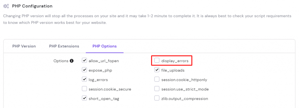 PHP configuration in hPanel