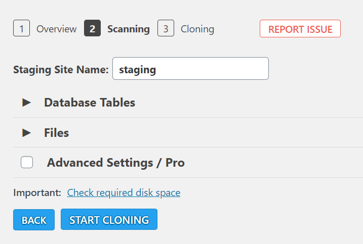 Staging site name field in WP Staging clone settings.