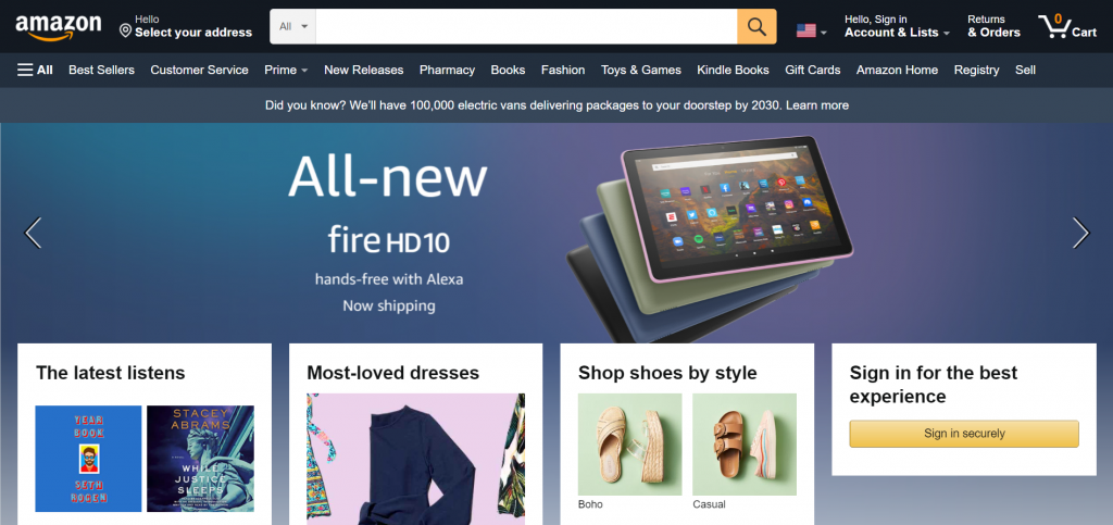 Amazon site's front page.
