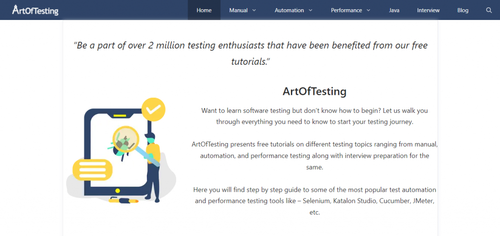 ArtOfTesting website homepage