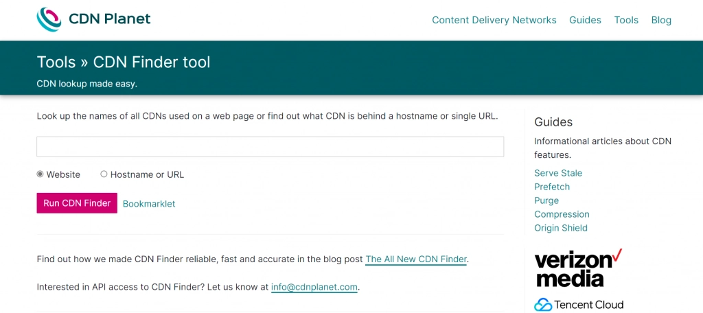 Screenshot from the CDN Planet's website showing its CDN Finder tool.
