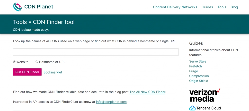 Captura de pantalla del sitio web de CDN Planet mostrando la herramienta CDN Finder