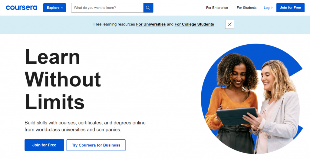 Coursera homepage. 