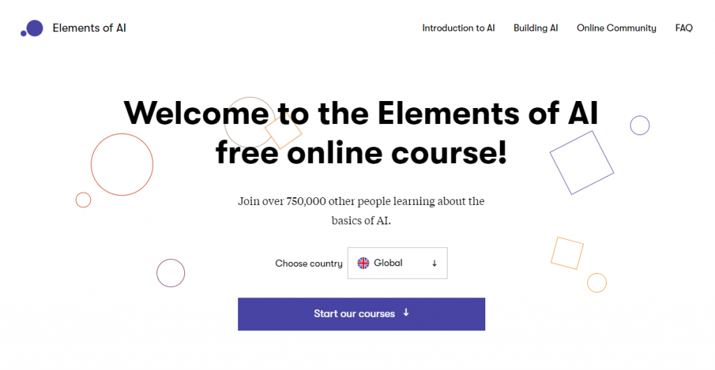 Elements of AI website homepage
