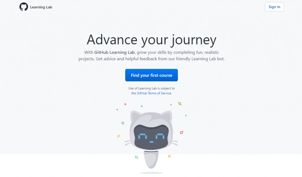 GitHub Learning Lab website homepage