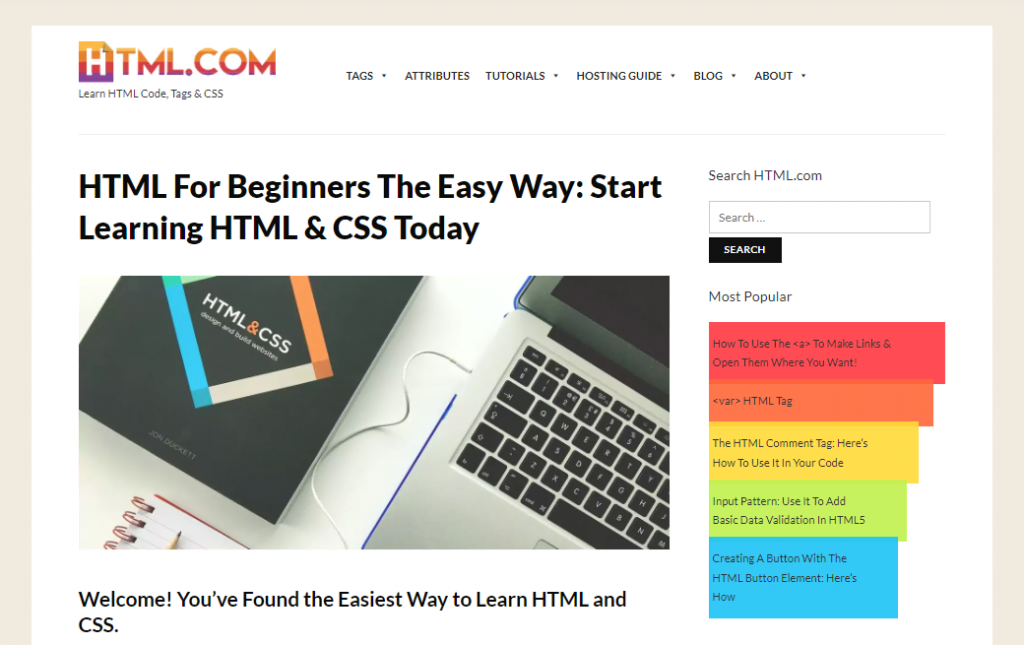HTML.com website homepage