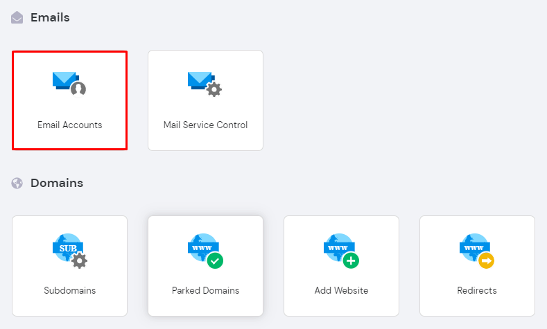 Screenshot from hPanel dashboard showing where to find email accounts