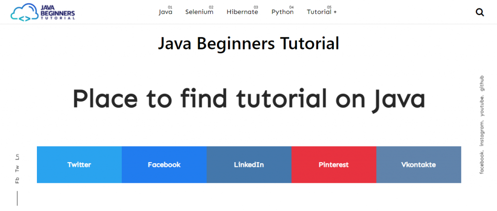 Java Beginners Tutorial website homepage