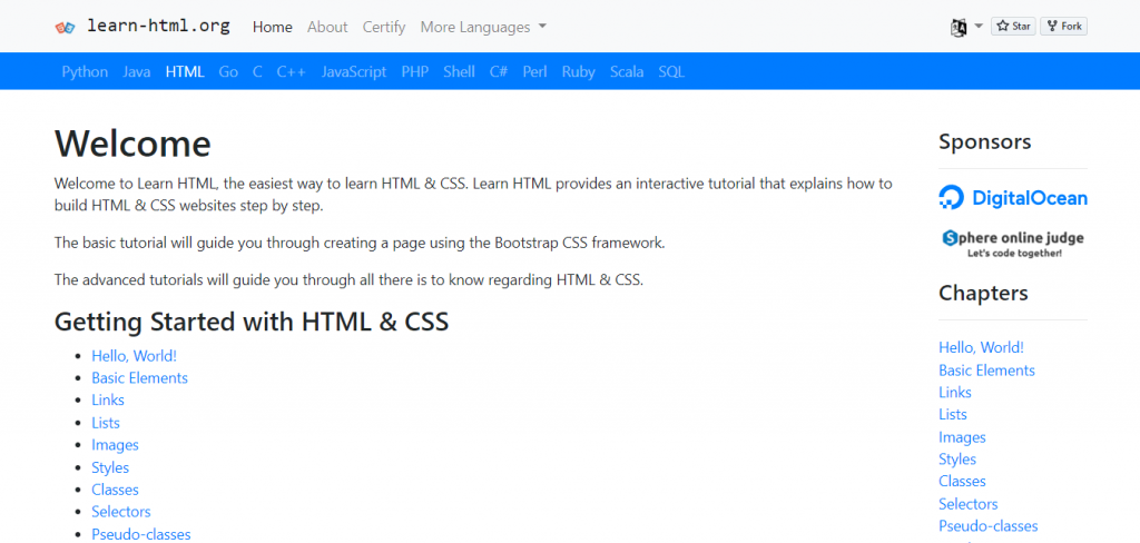 Learn-HTML.org website homepage