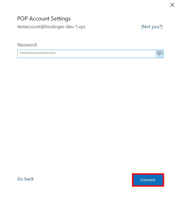 A screenshot showing where to find the Connect button after entering your account password.