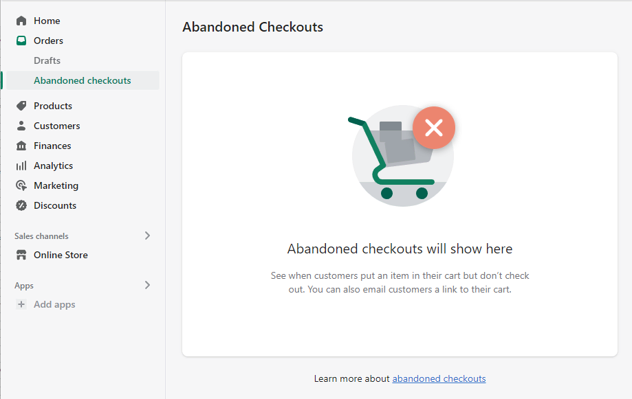 Shopify Abandoned Checkouts page