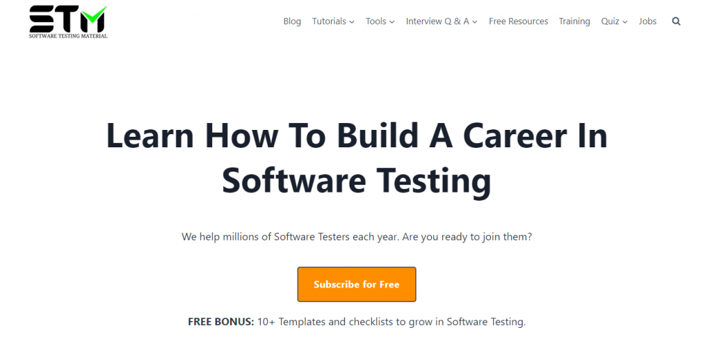 Software Testing Material website homepage