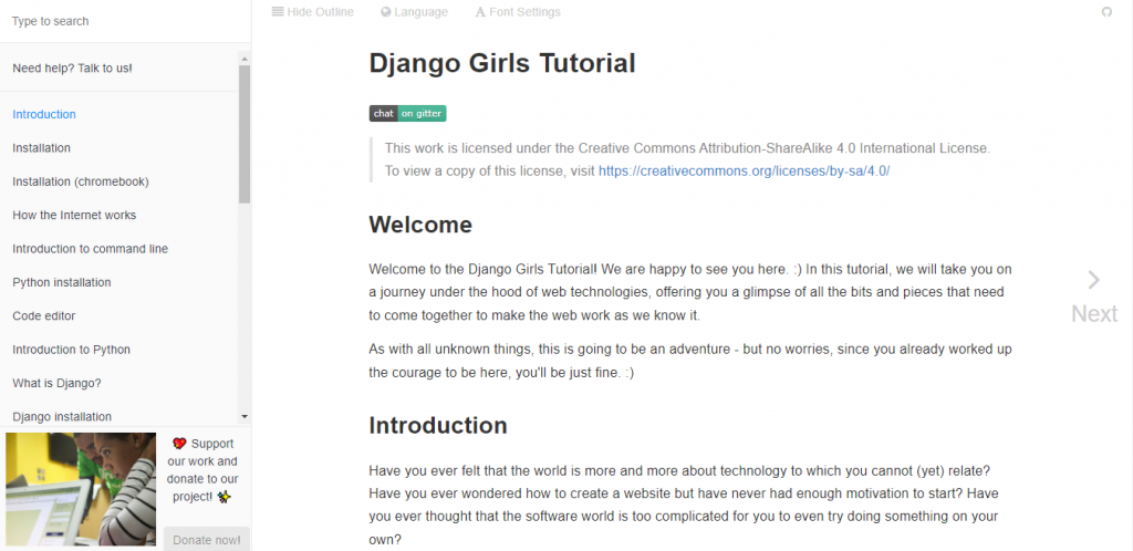 The Introduction page on the Django Girls Tutorial website