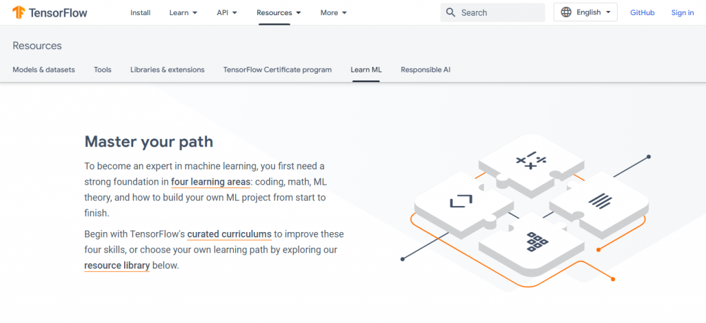 The Machine Learning Education tab on the Resources page of the TensorFlow website