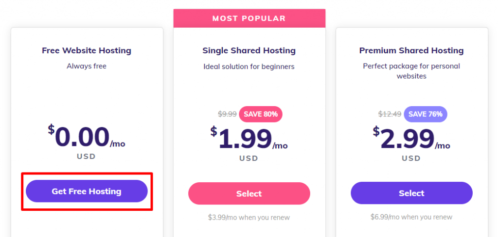 Try Hostinger's free web hosting to get a free domain without purchasing a hosting plan