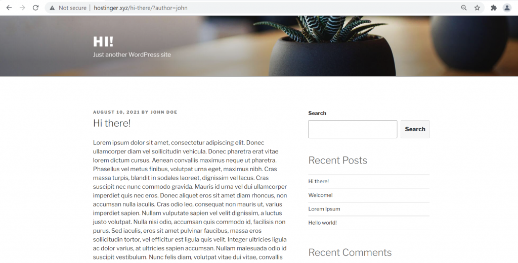 Showing how the WordPress theme looks on the page that has the query keyword.
